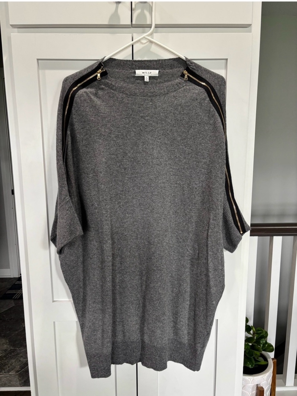 💎 Milly Cashmere & Wool Blend Charcoal Crewneck Knit Sweater Dress